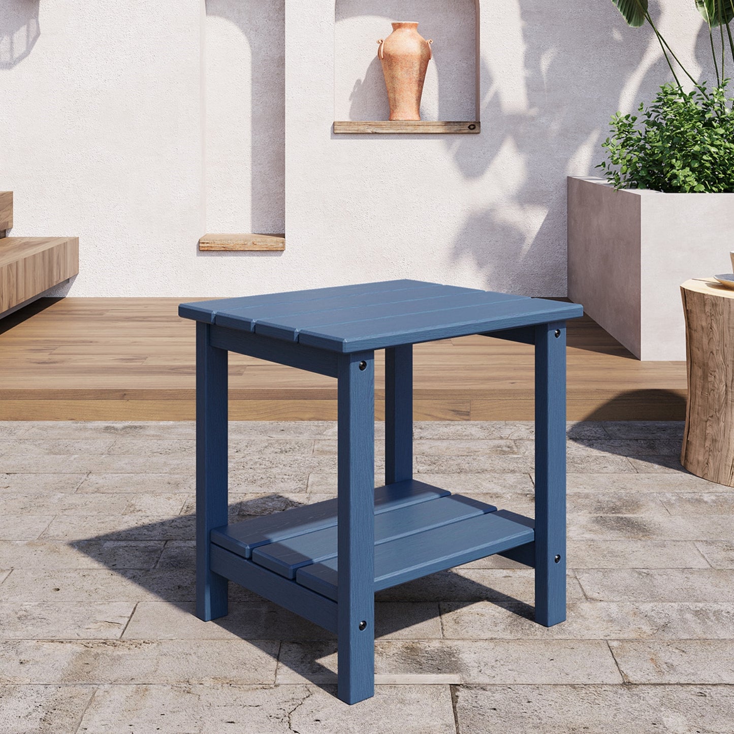 Garvee 2-Tier HDPE All Weather Adirondack Outdoor Side Table, 17.71" x 15.35" x 18.11"