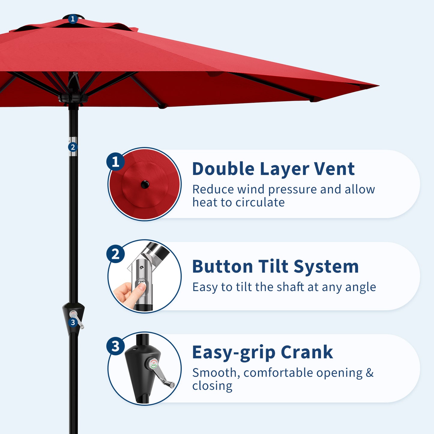Garvee 10 feet Outdoor Patio Umbrella, with Push Button Tilt & 8 Sturdy Ribs