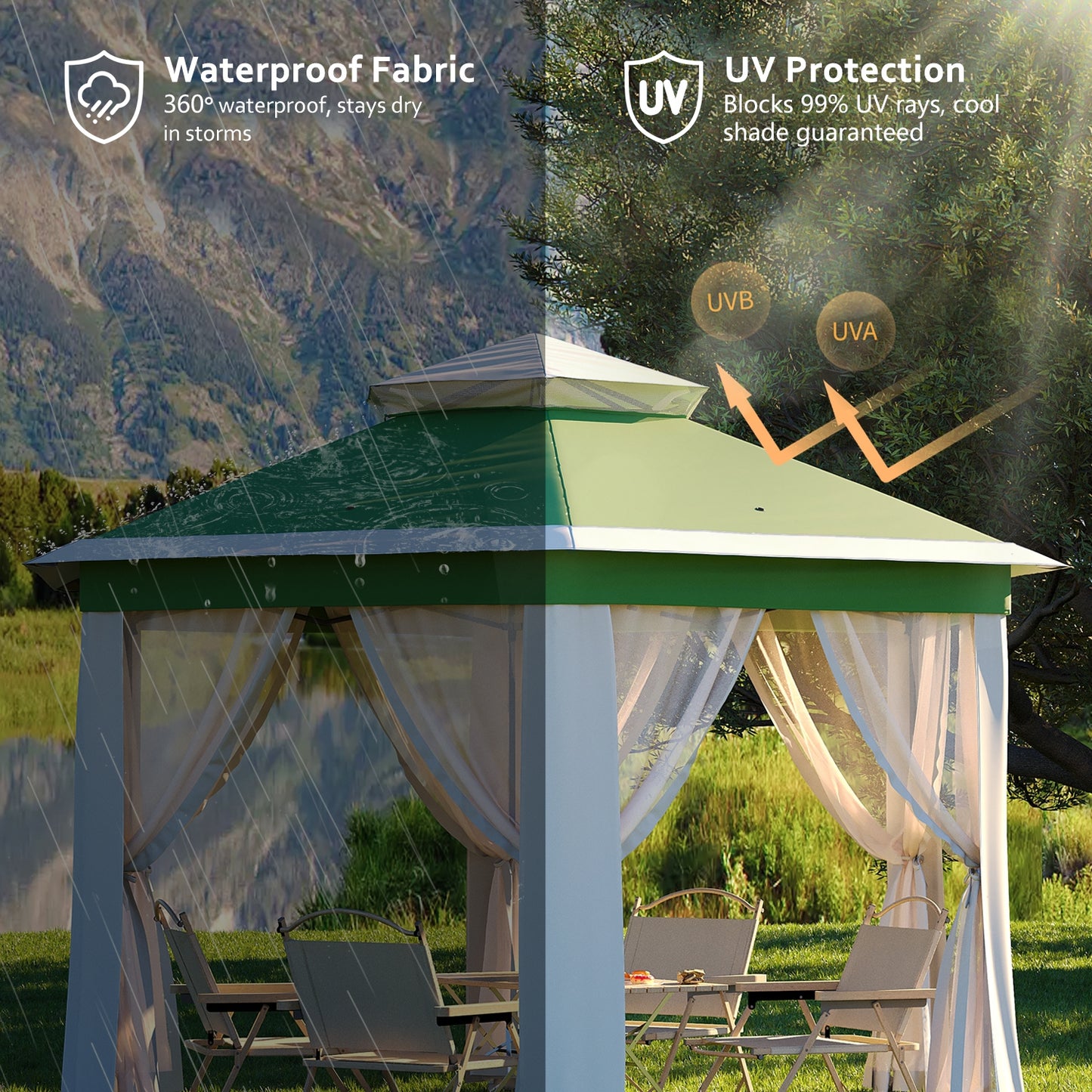 Garvee 13x13 ft Pop Up Gazebo, Hexagonal Instant Tent with Mosquito Netting, Green