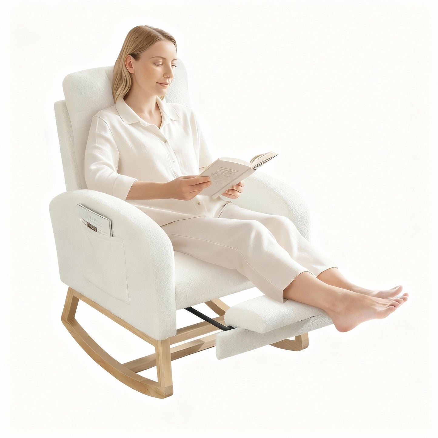 Garvee Nursery Rocking Chair 34.2 x 25.9 x 40.9", with Footrest, High Back, Beige