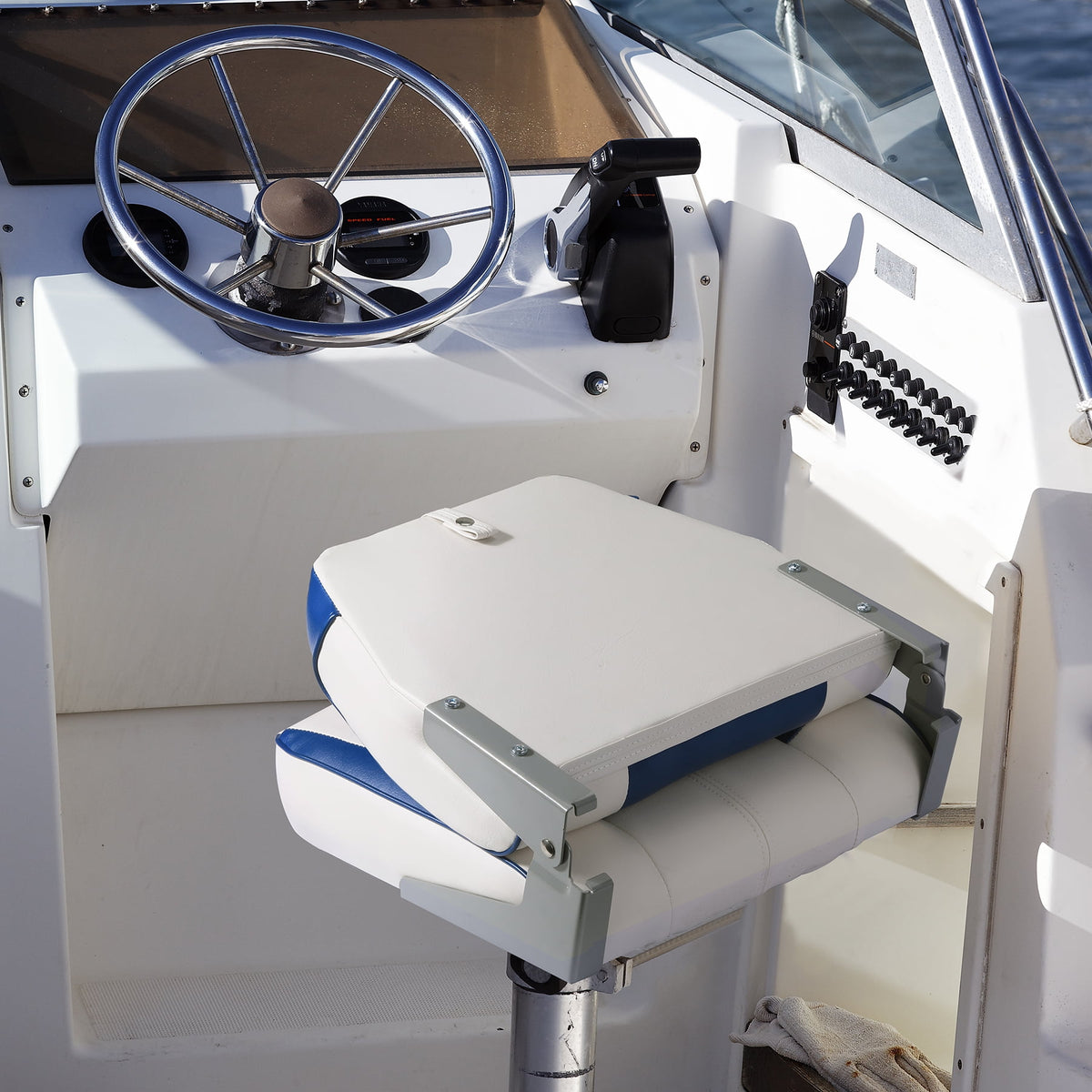 Garvee Low Back Folding Boat Seats, Marine Captain Chairs, 2 Count, Blue & White