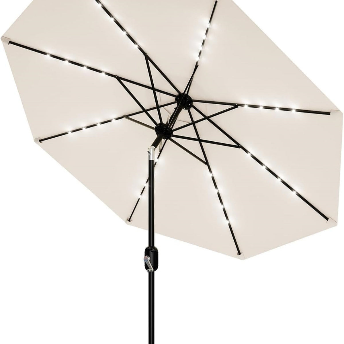Riedhoff 9 feet Patio Umbrella with 32 LED Solar Lights, 8 Ribs, Tilt Crank