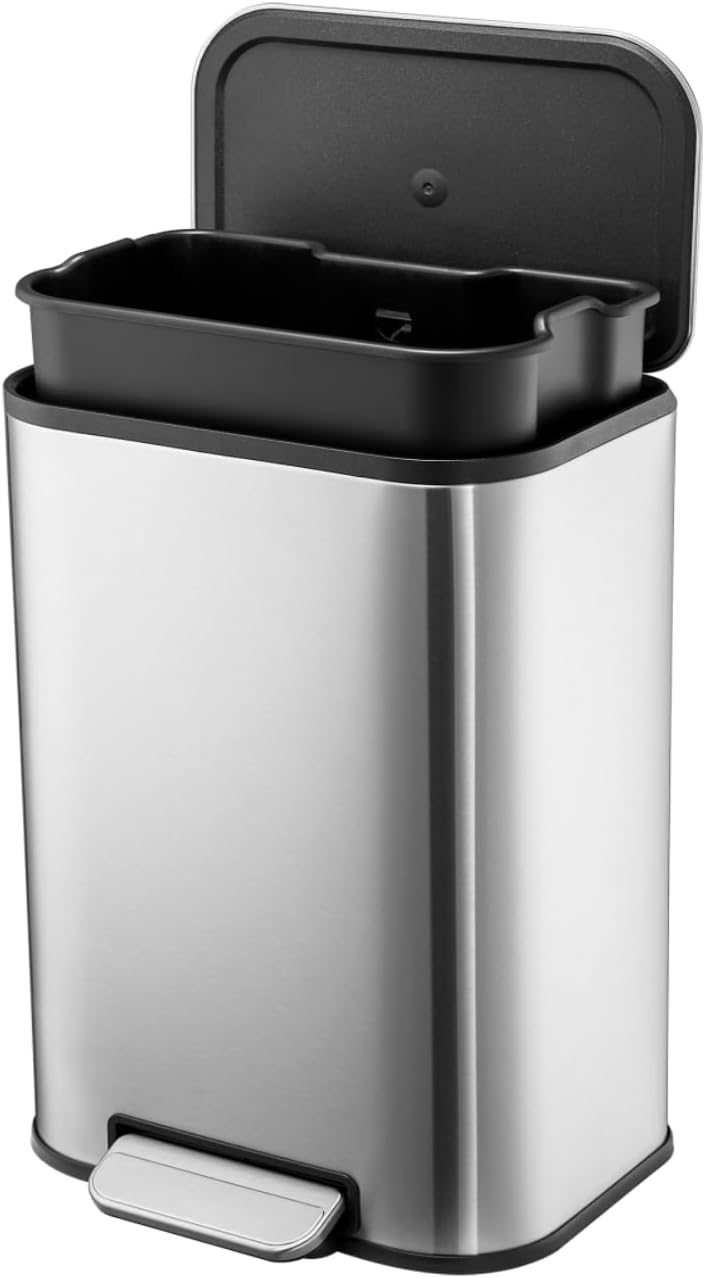 Goldensoil Bathroom Trash Can, Stainless Steel Garbage Can, Silver
