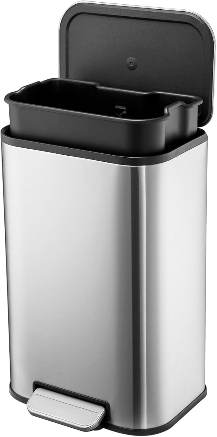 Goldensoil Bathroom Trash Can, Stainless Steel Garbage Can, Silver