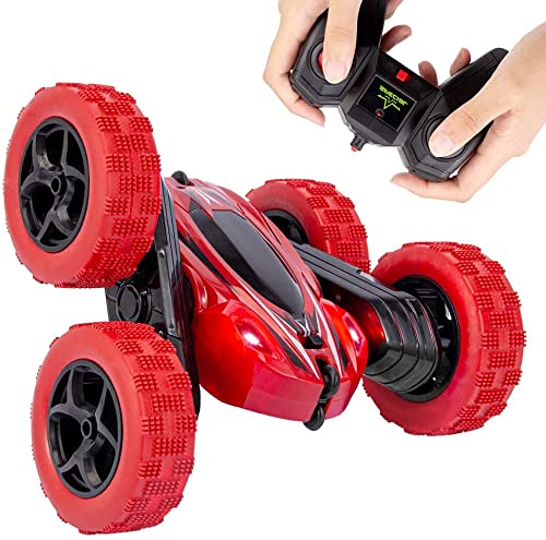 Remote Control Car RC Stunt Car Toy for Kids, 4WD 2.4Ghz Double Sided Crawler Vehicle 360?? Rotating RC Car Tumbling with LED Headlights Gift for Boys Girls(Red)
