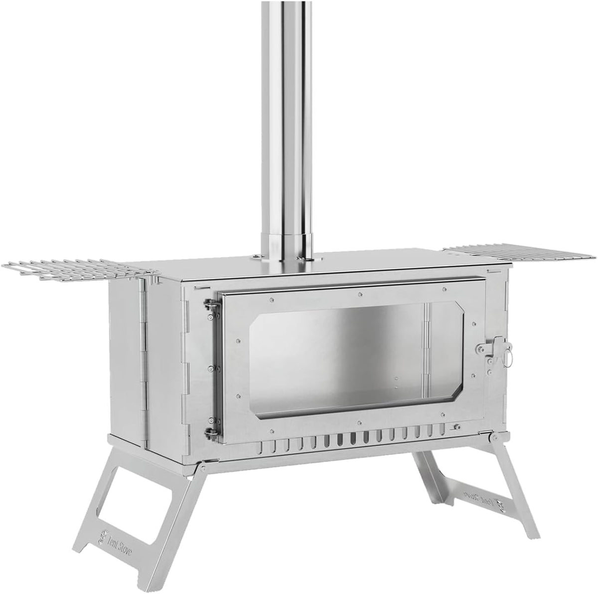 Riedhoff Wood Burning Hot Tent Stove, with Chimney and Grill, Camping Wood Stove, Silver