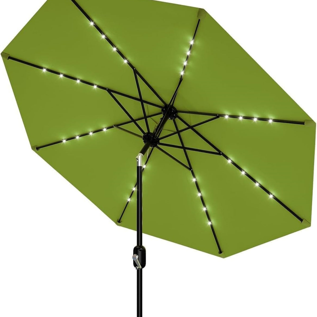 Riedhoff 9 feet Patio Umbrella with 32 LED Solar Lights, 8 Ribs, Tilt Crank
