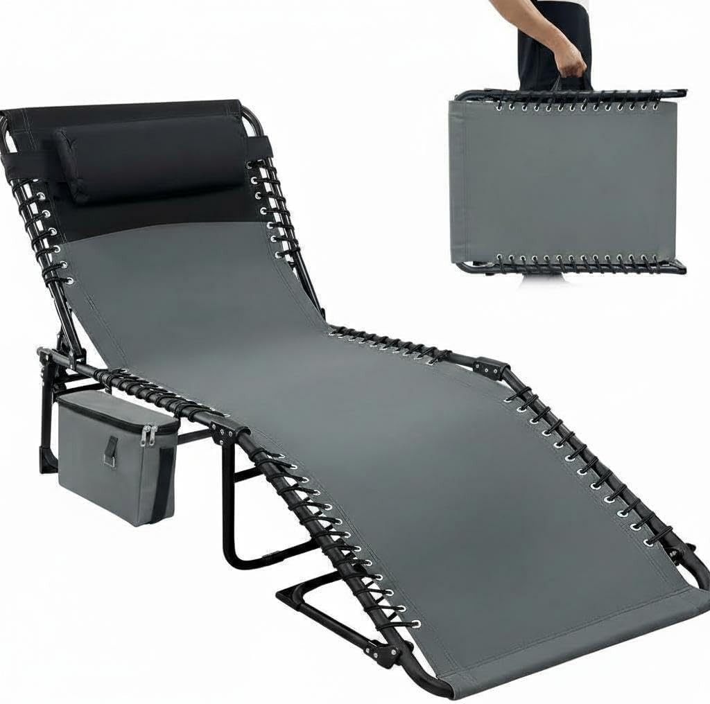 Garvee Outdoor Chaise Lounges, 5 Position Adjustable, Carrying Handle & Side Pocket, Removable Pillow