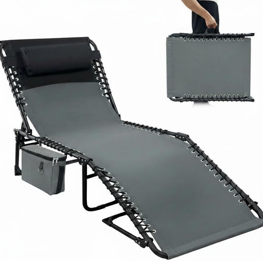 Garvee Outdoor Chaise Lounges, 5 Position Adjustable, Carrying Handle & Side Pocket, Removable Pillow