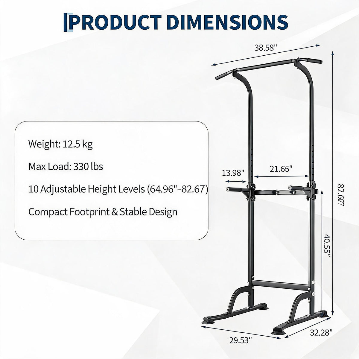 Riedhoff Power Tower Workout Station, Adjustable Pull Up Bar with Dip Bars, 10 Height Levels