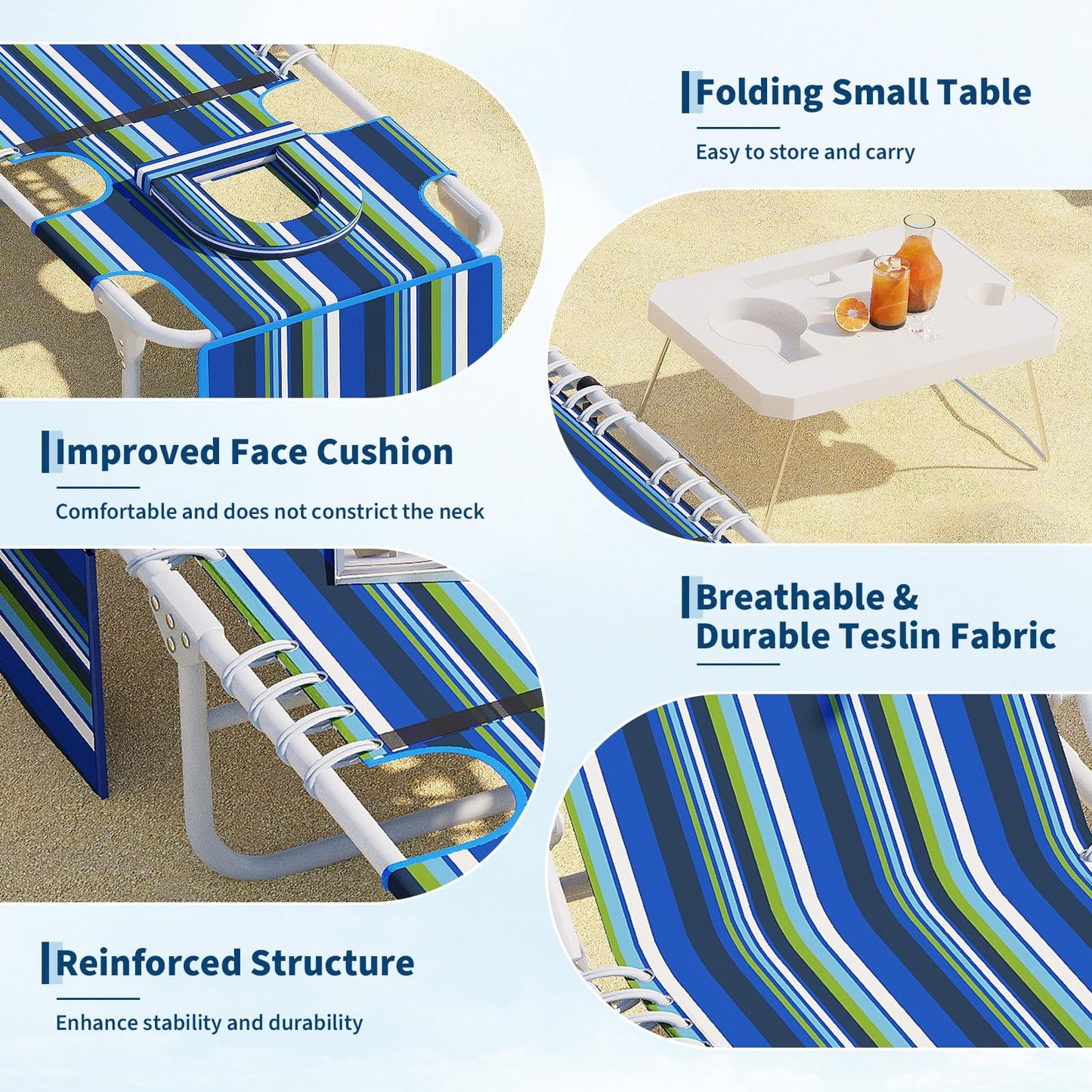 Garvee Sun Tanning Chair, Folding Chaise Lounge Chairs with Table