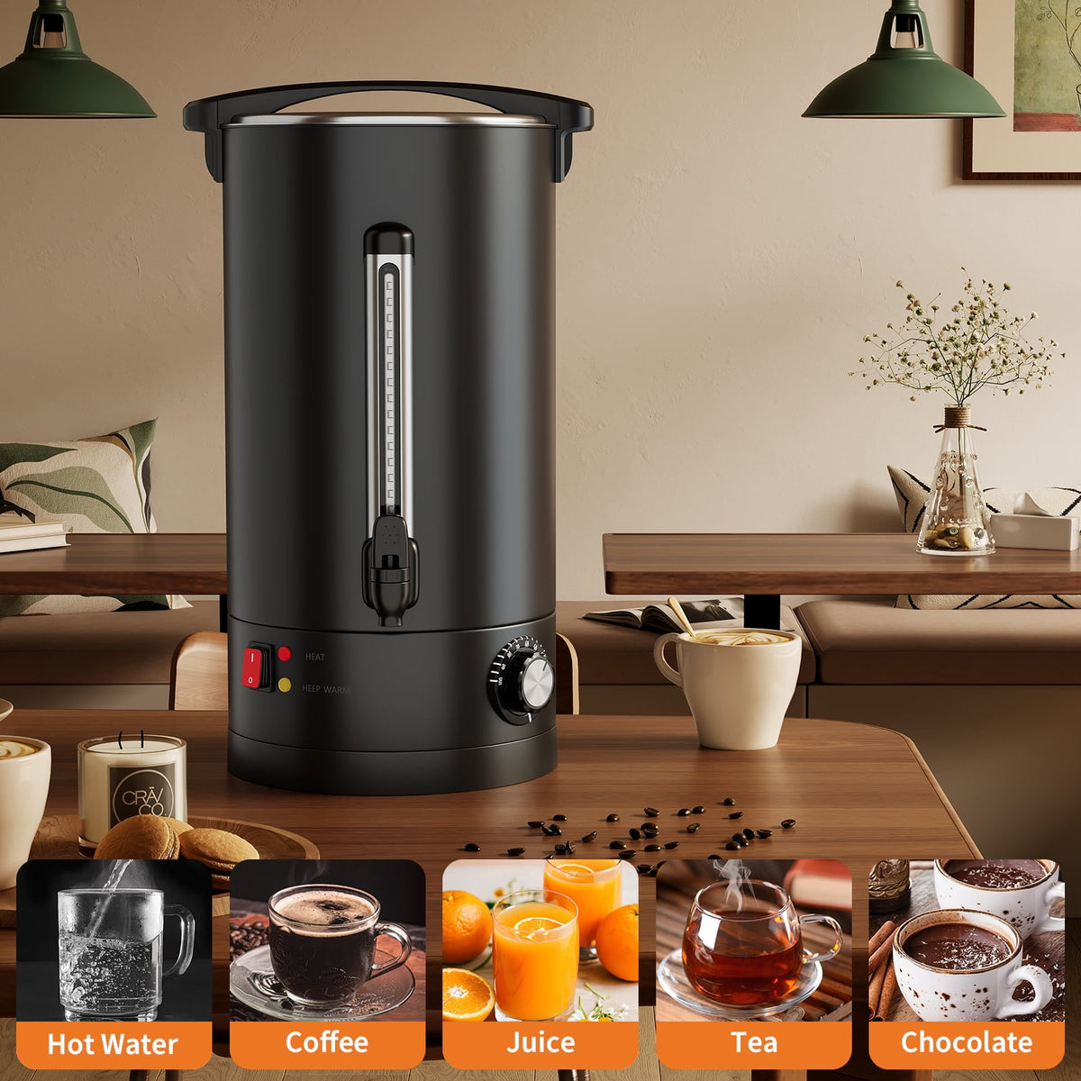 Garvee Stainless Steel Commercial Coffee Urn, Hot Water Dispenser, Black