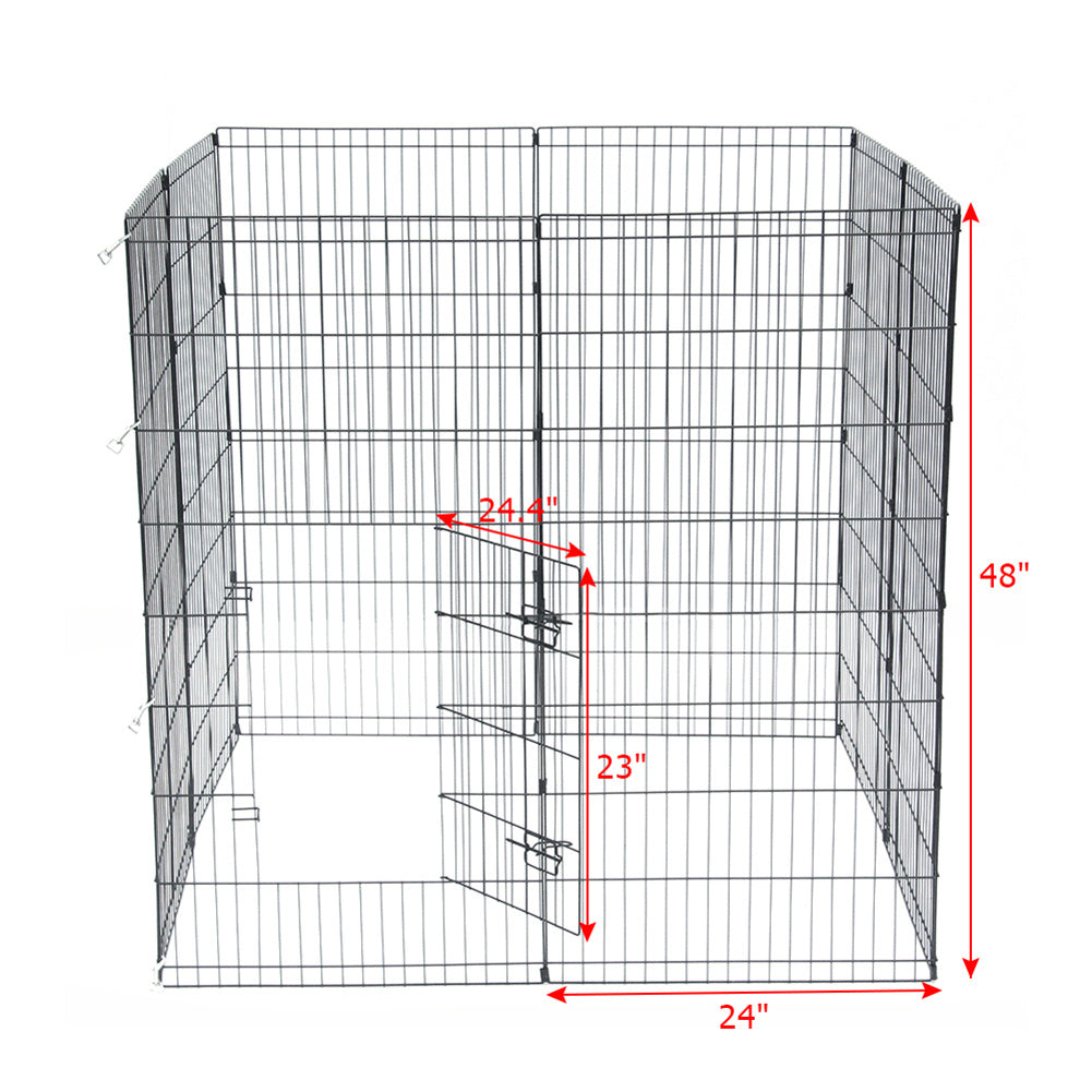 BEESCLOVER 48 inch  Basics Play Area Foldable Metal Pet Wire Fence 8 Pieces with Open Doors Black