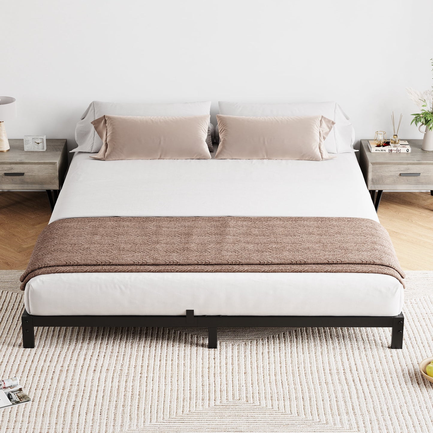 Garvee 6" Queen Size Bed Frame, Low Profile, Support Mattress Foundation, Black