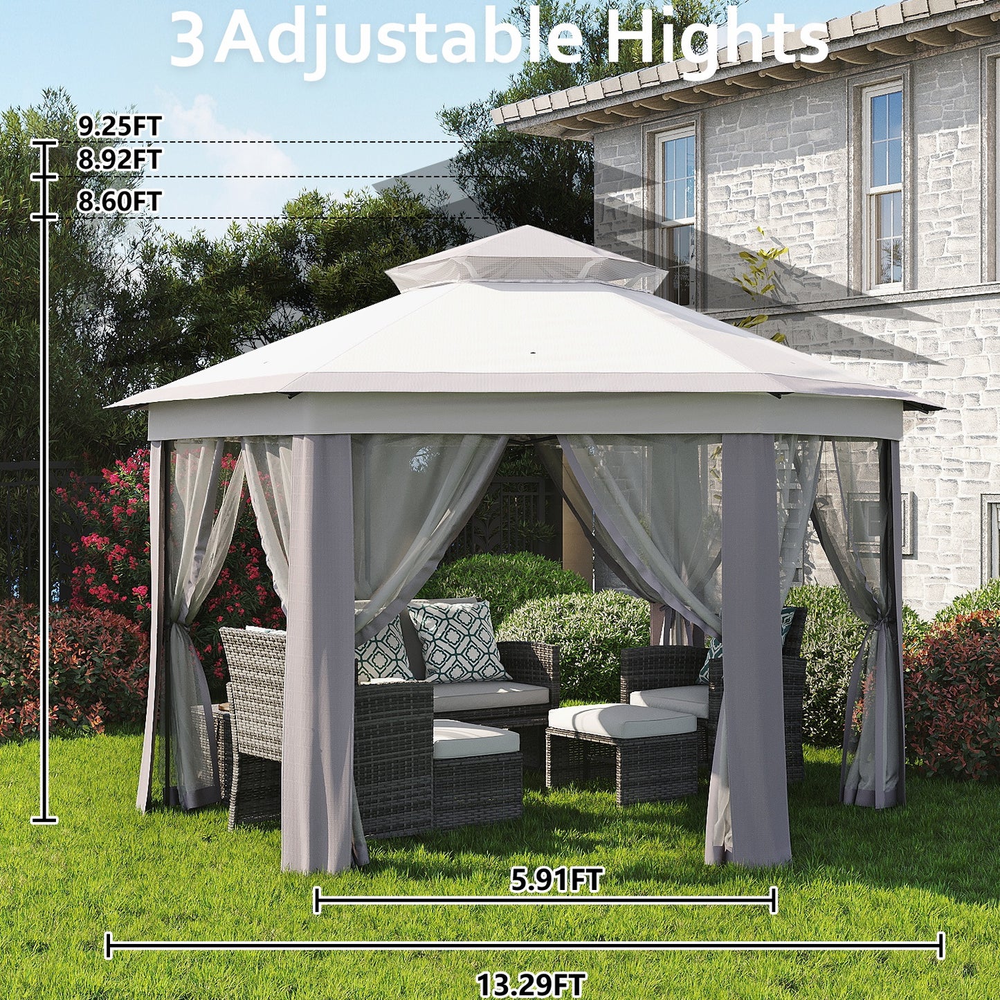 Garvee 79.5" Pop up Gazebo, Adjustable Height with Mosquito Net, Double-Layer