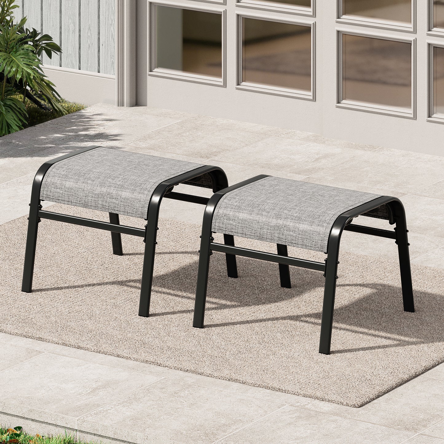 Garvee Stackable Outdoor Ottomans Set of 2,All-Weather Textilene Foot Stool with Metal Frame
