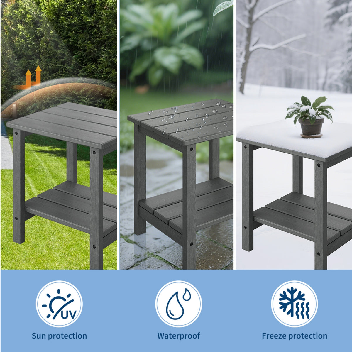 Riedhoff 2-Tiers Outdoor Side Table for Patio, 17.71" x 15.35"x 18.11", Weather Resistant