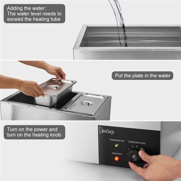 ZOKOP 6.9QT/6.5L 3 Cells Bain Marie Food Warmer XTC1P-1/3 110V 600W Silver