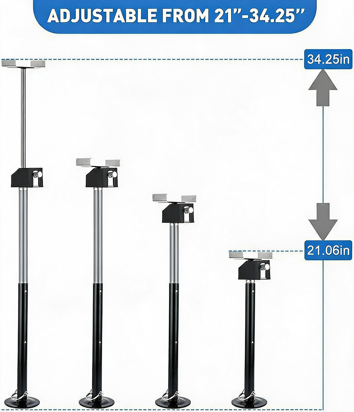 Riedhoff Steel RV Stabilizers, 20000 lbs, 21" to 34.25" Adjustable Height, 5.31" x 4.92" x 34.25", 4 Pack