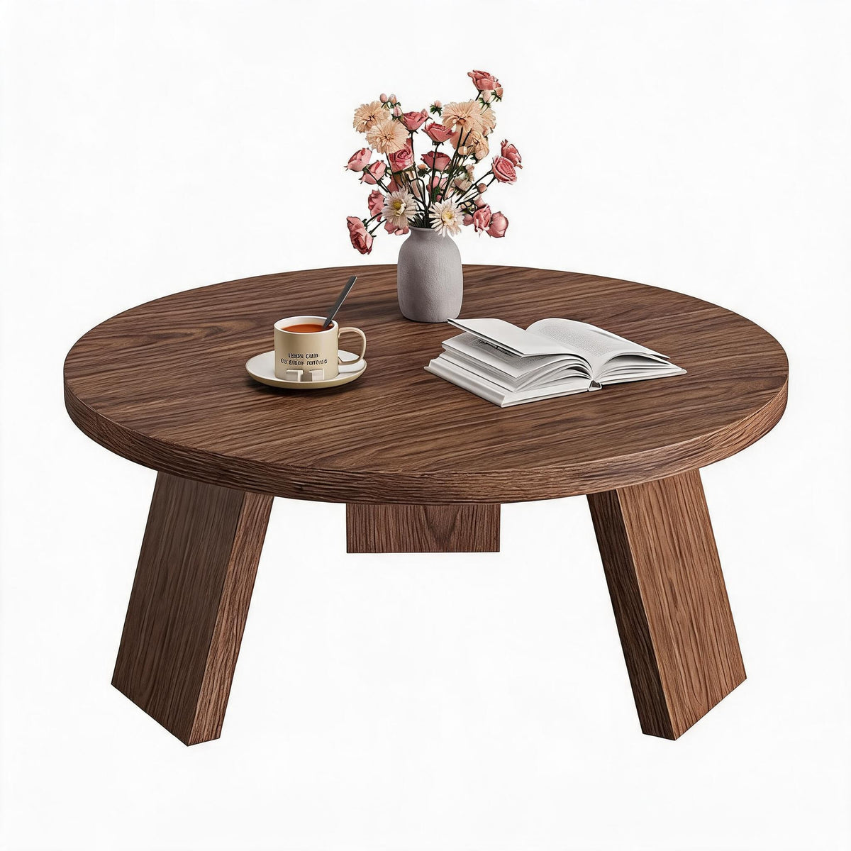 Riedhoff Farmhouse Round Coffee Table with 3 Strong Legs, 33.5'' x 33.5" x 15.7''