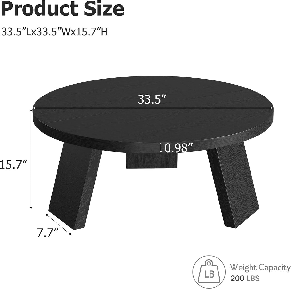 Riedhoff Farmhouse Round Coffee Table with 3 Strong Legs, 33.5'' x 33.5" x 15.7''