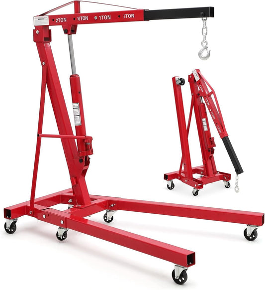 Riedhoff 2 Ton Hydraulic Engine Hoist, Cherry Picker, 4400 lbs, No Lever, Red