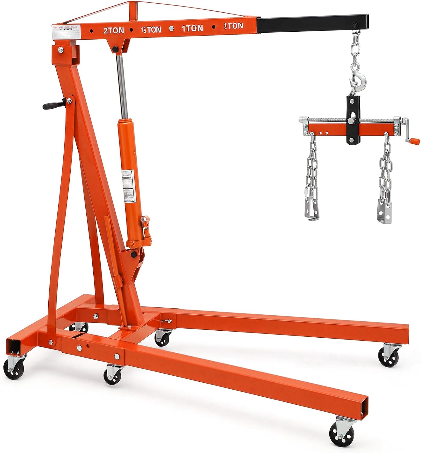 Garvee Steel Folding Hydraulic Engine Hoist, Heavy Duty with Lever, 2 Ton Max, 6 Wheels