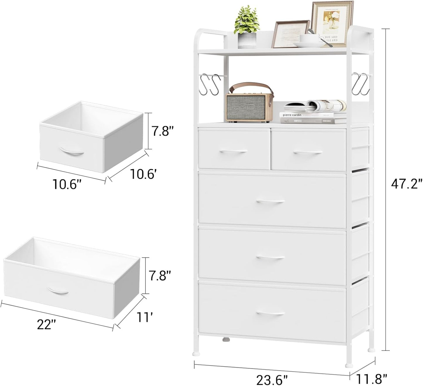 Garvee 5 Drawer Dresser for Bedroom, Wood Top, with Storage Organizer Fabric Bins
