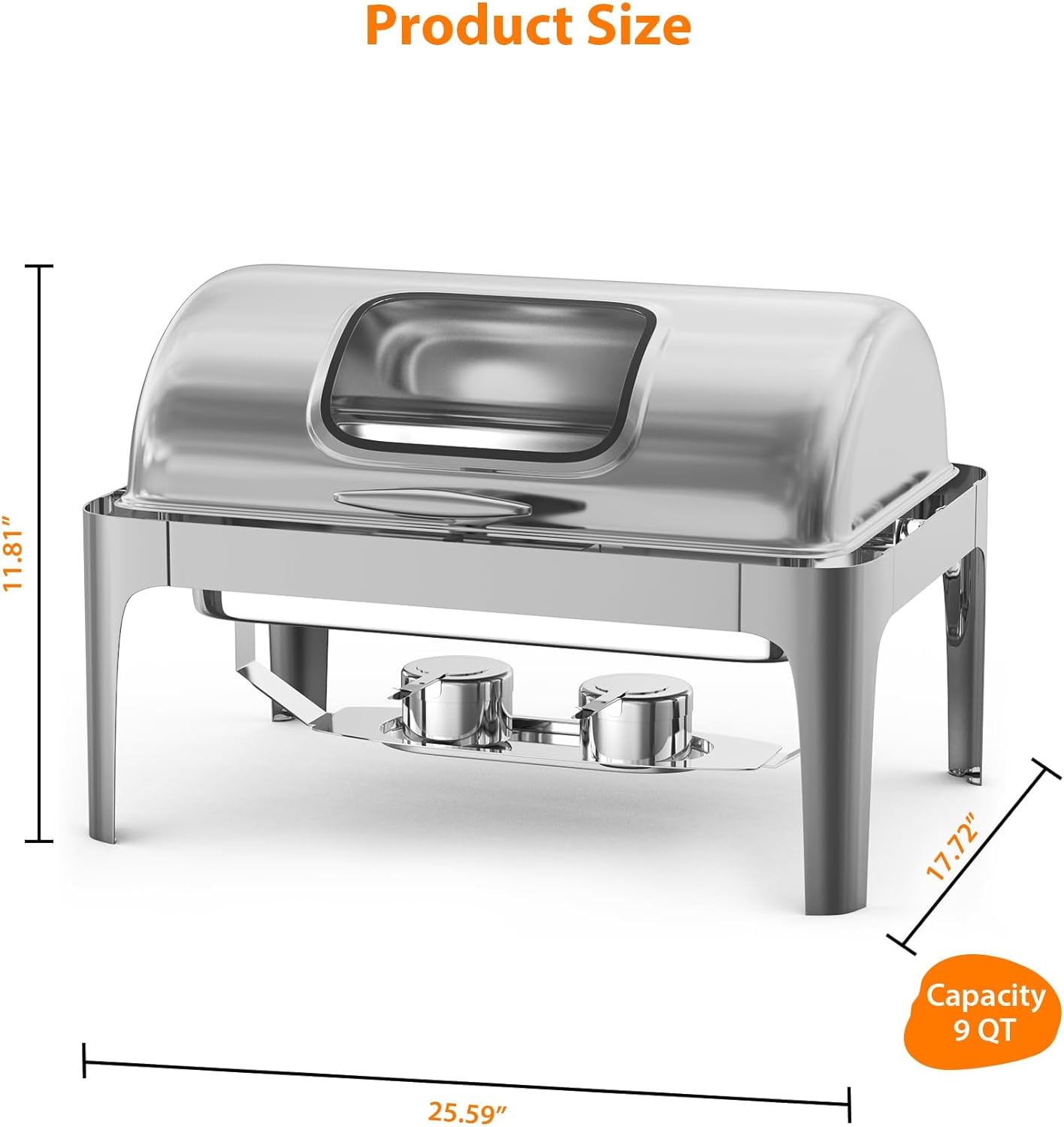 Garvee Chafing Dishes for Buffet 9 QT, with Roll Top & Glass Window, Full Size, Silver
