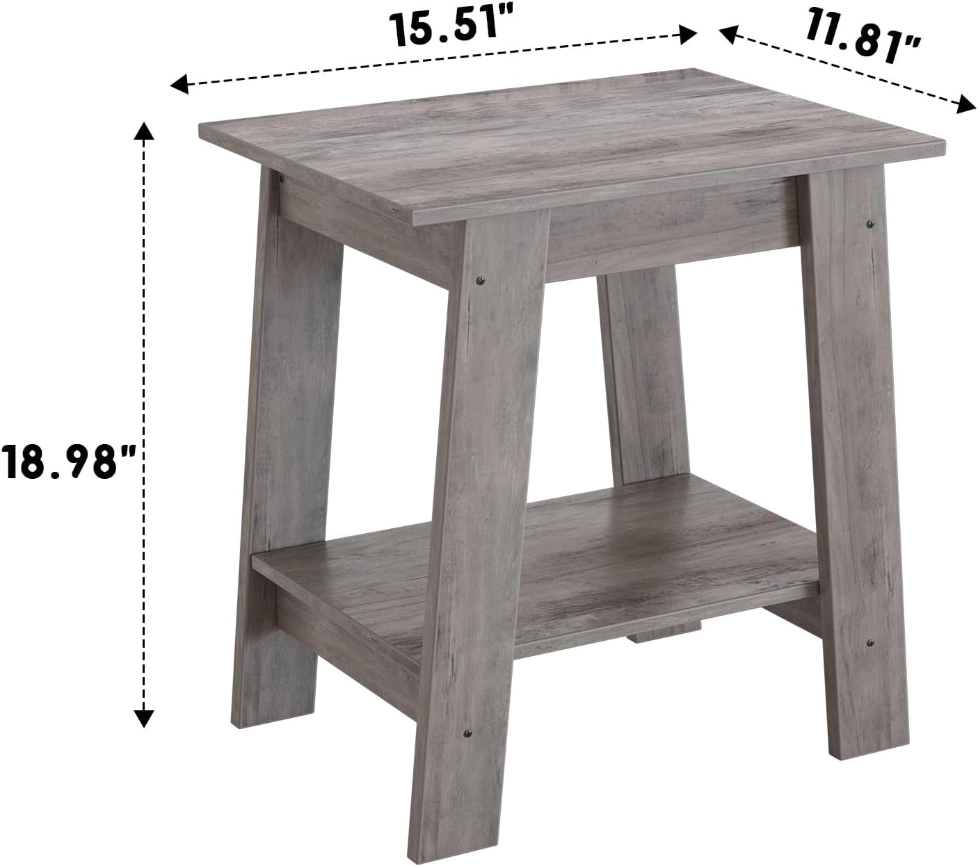 Garvee Farmhouse 2 Tiers End Table, with Storage Shelves