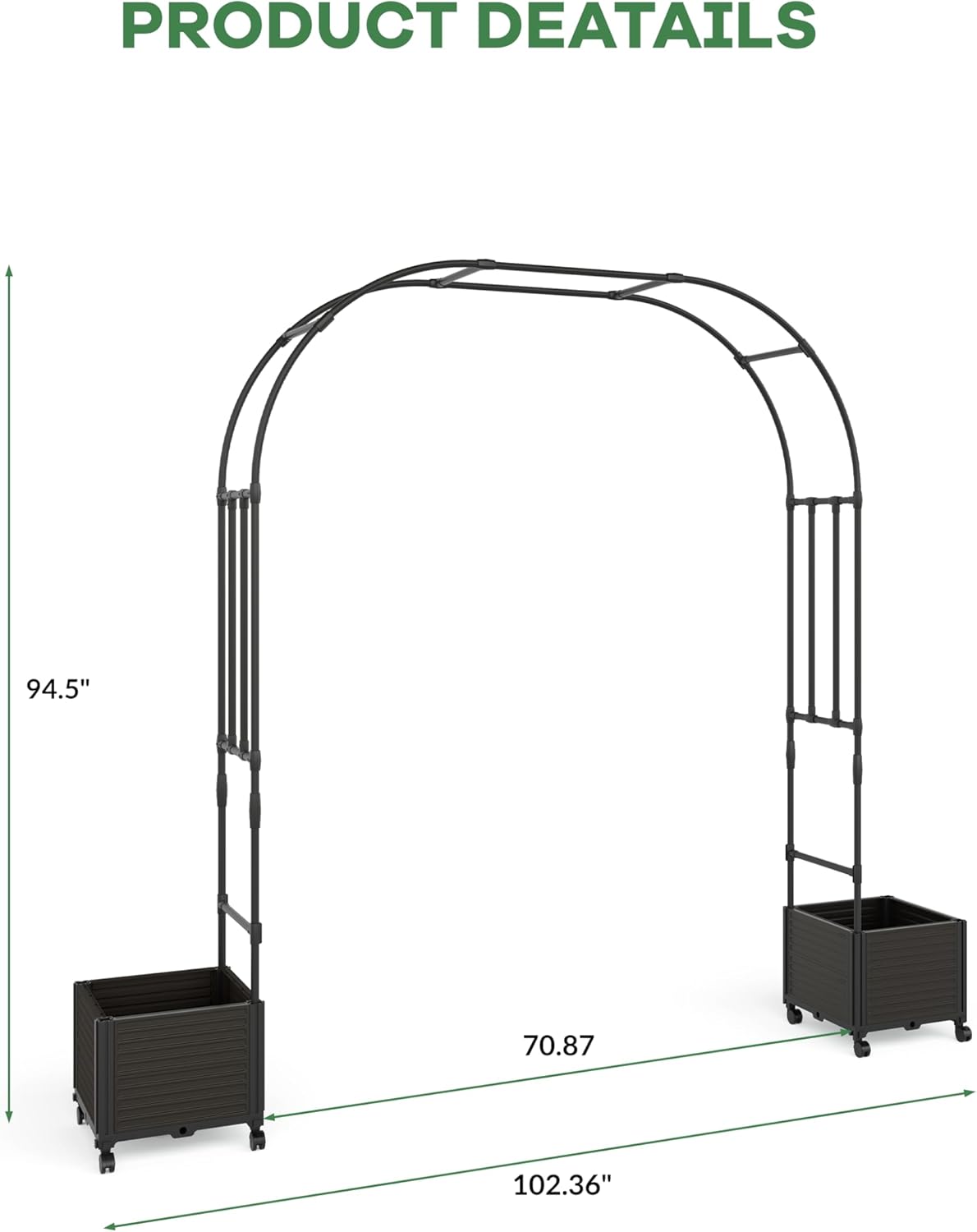 Garvee Metal Garden Arch Trellis for Climbing Plants, 2 Raised Planter Box, Black