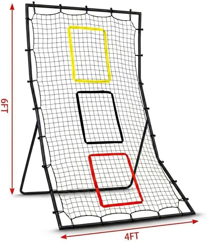 Riedhoff Pitch Back Net 6 x 4 ft, Pitching & Fielding Rebounder for Baseball & Softball, 3 Target Zones, Black