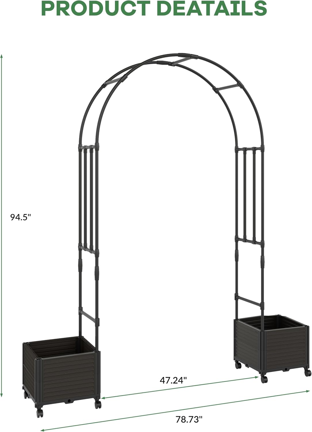 Garvee Metal Garden Arch Trellis for Climbing Plants, 2 Raised Planter Box, Black