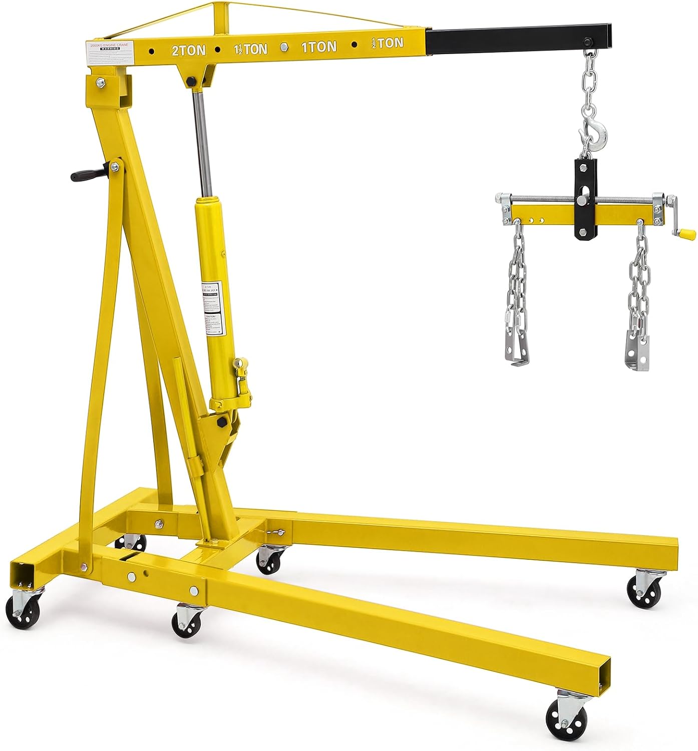 Riedhoff Folding Engine Hoist, Cherry Picker with Lever & 6 Casters, 2 Ton Max