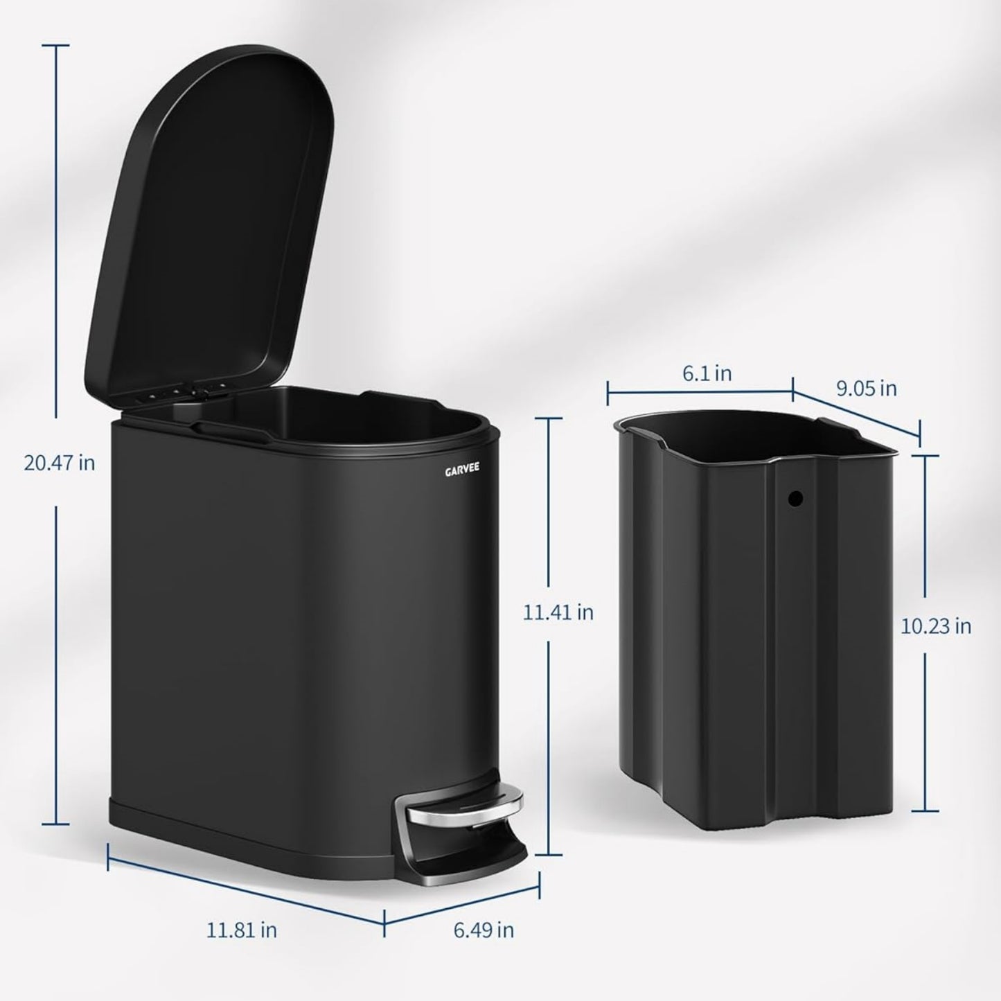 Garvee 1.59 Gallon Slim Trash Can with Lid, with Inner Bucket, Soft Close Lid