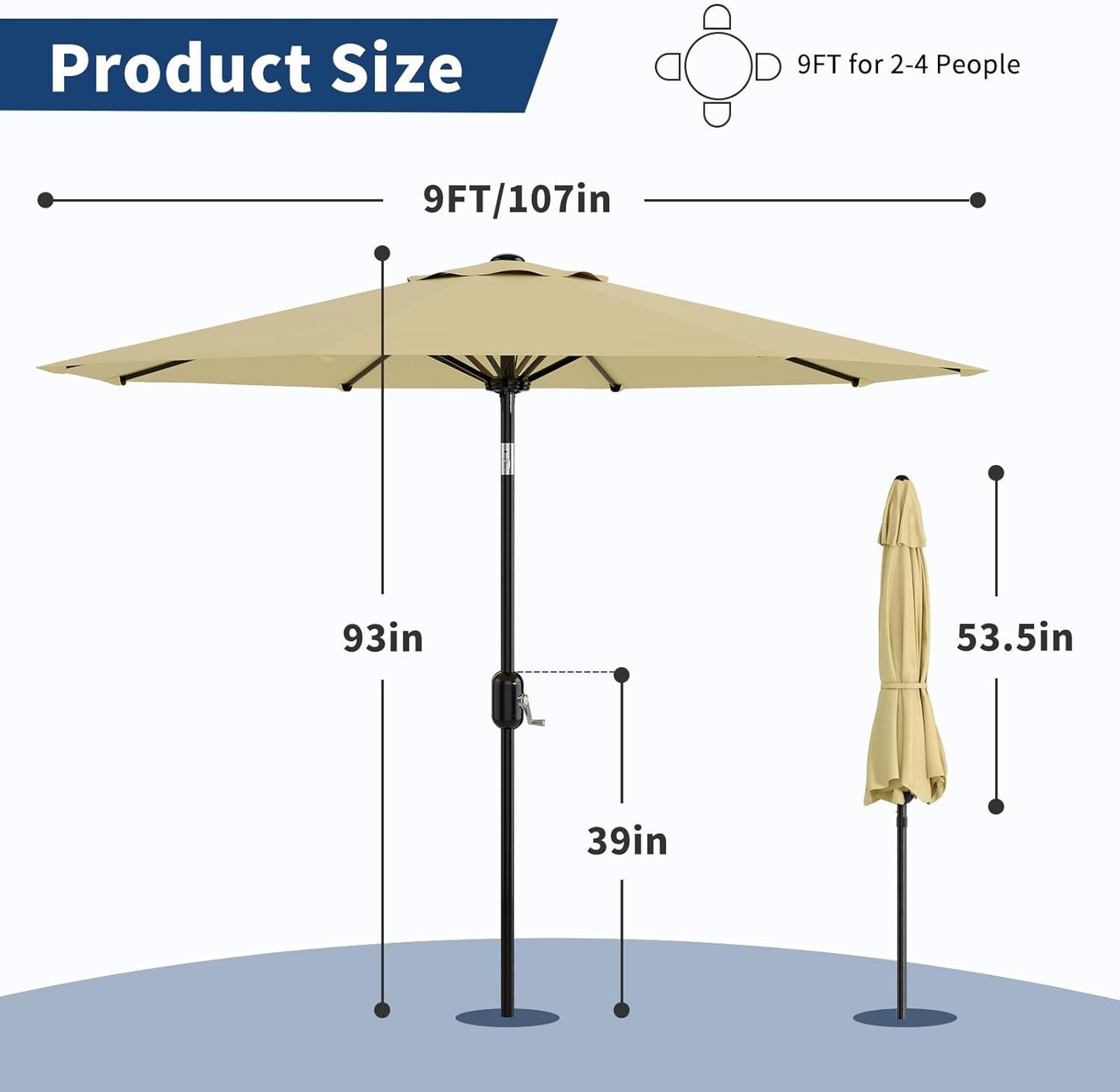 Garvee Outdoor Octagon Patio Umbrella, 8.69 x 8.69 x 7.87 ft, 8 Sturdy Ribs