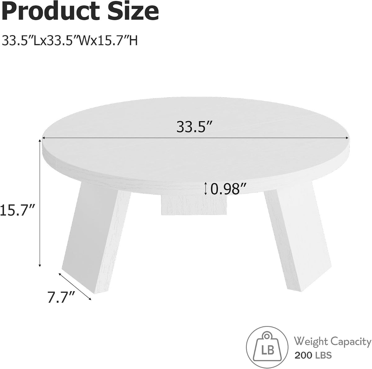 Riedhoff Farmhouse Round Coffee Table with 3 Strong Legs, 33.5'' x 33.5" x 15.7''