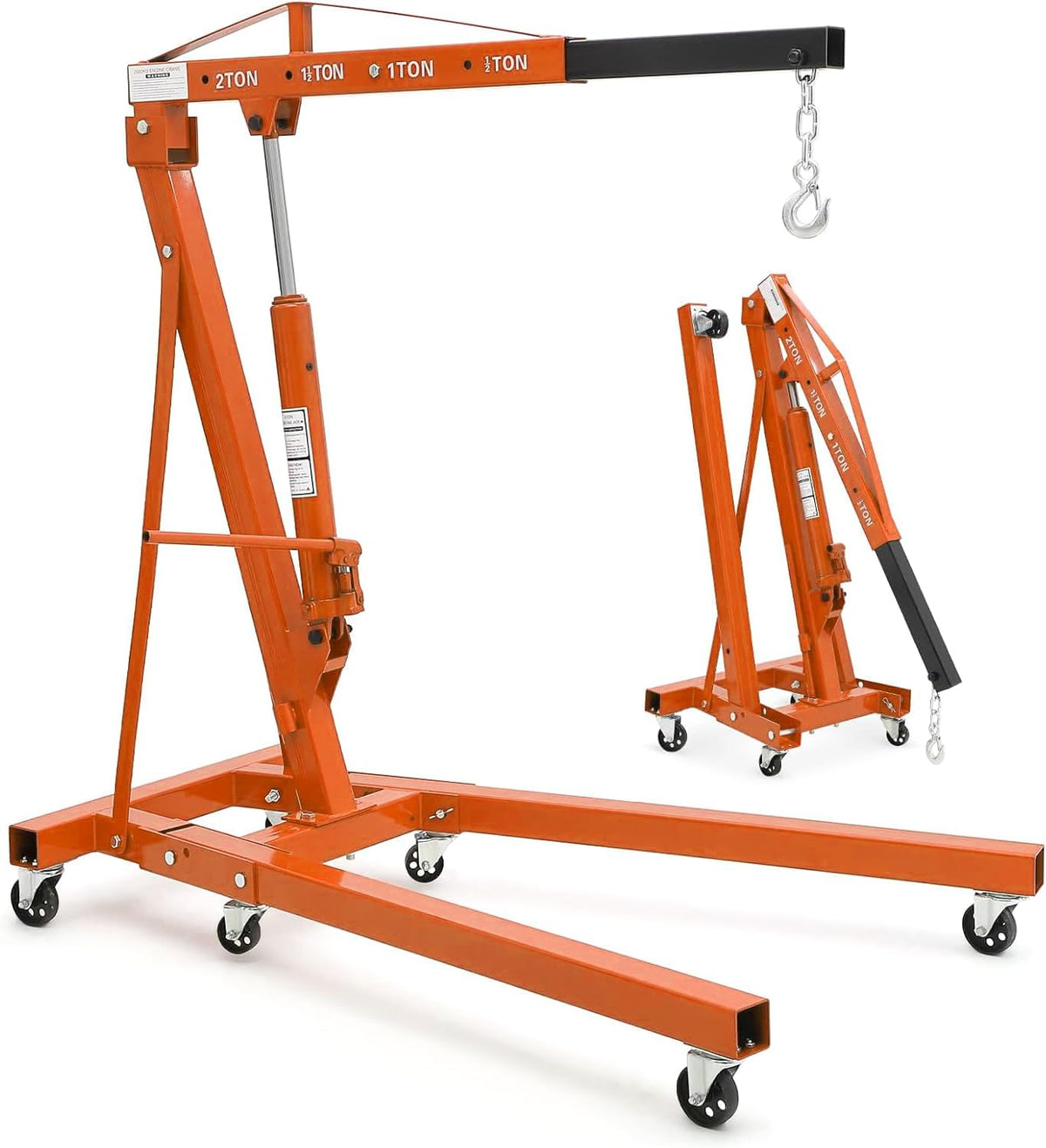 Riedhoff 2 Ton Hydraulic Engine Hoist, Cherry Picker, 4400 lbs, No Lever, Red