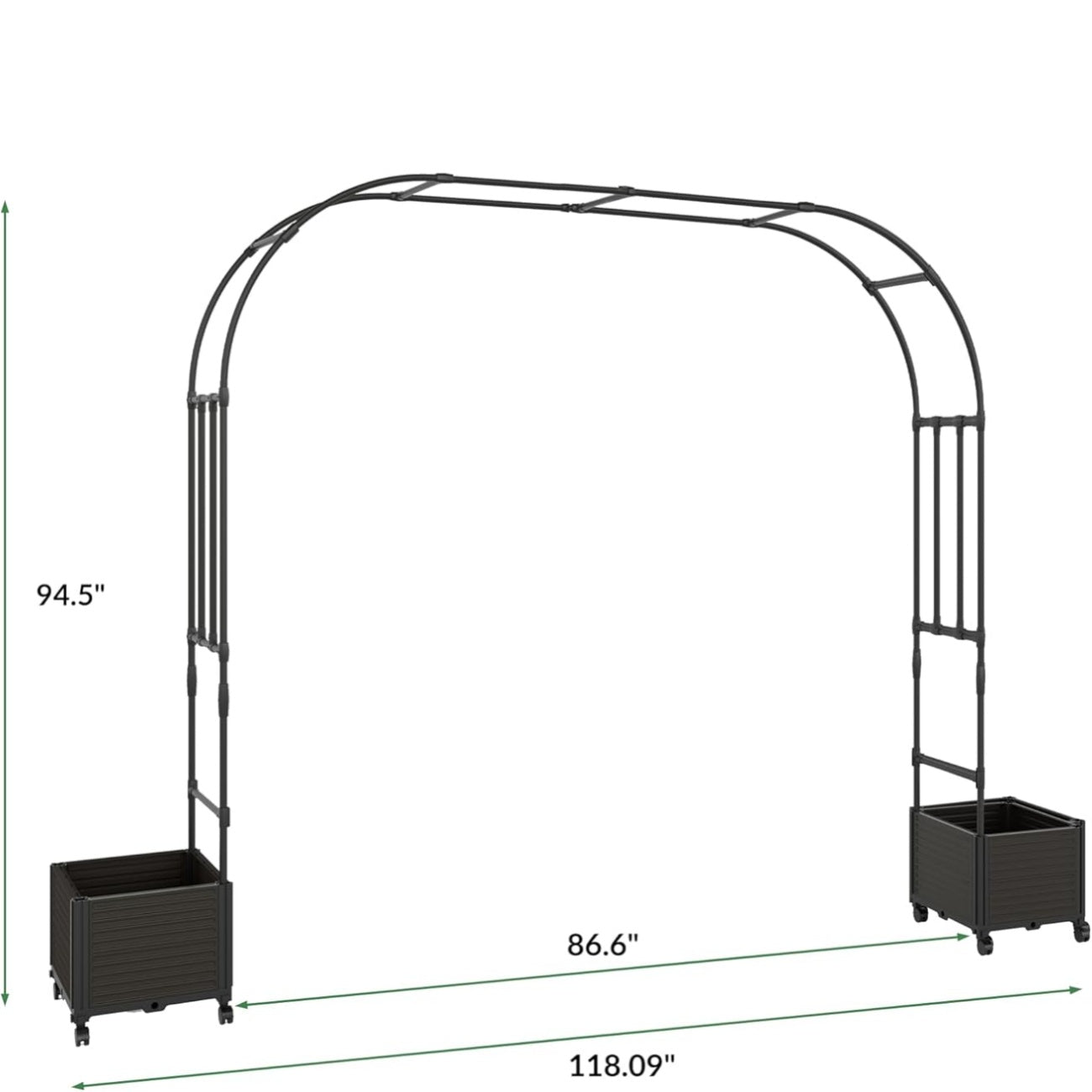 Garvee Metal Garden Arch Trellis for Climbing Plants, 2 Raised Planter Box, Black