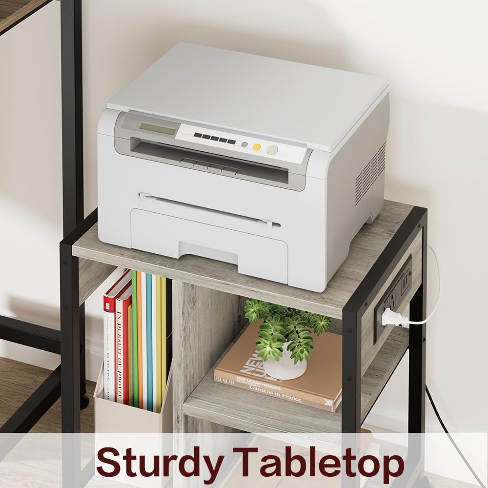 Garvee Rolling Printer Table, 3 Tiers, 17.3 x 11.8 x 18.1", with Lockable Wheels & Power Outlets