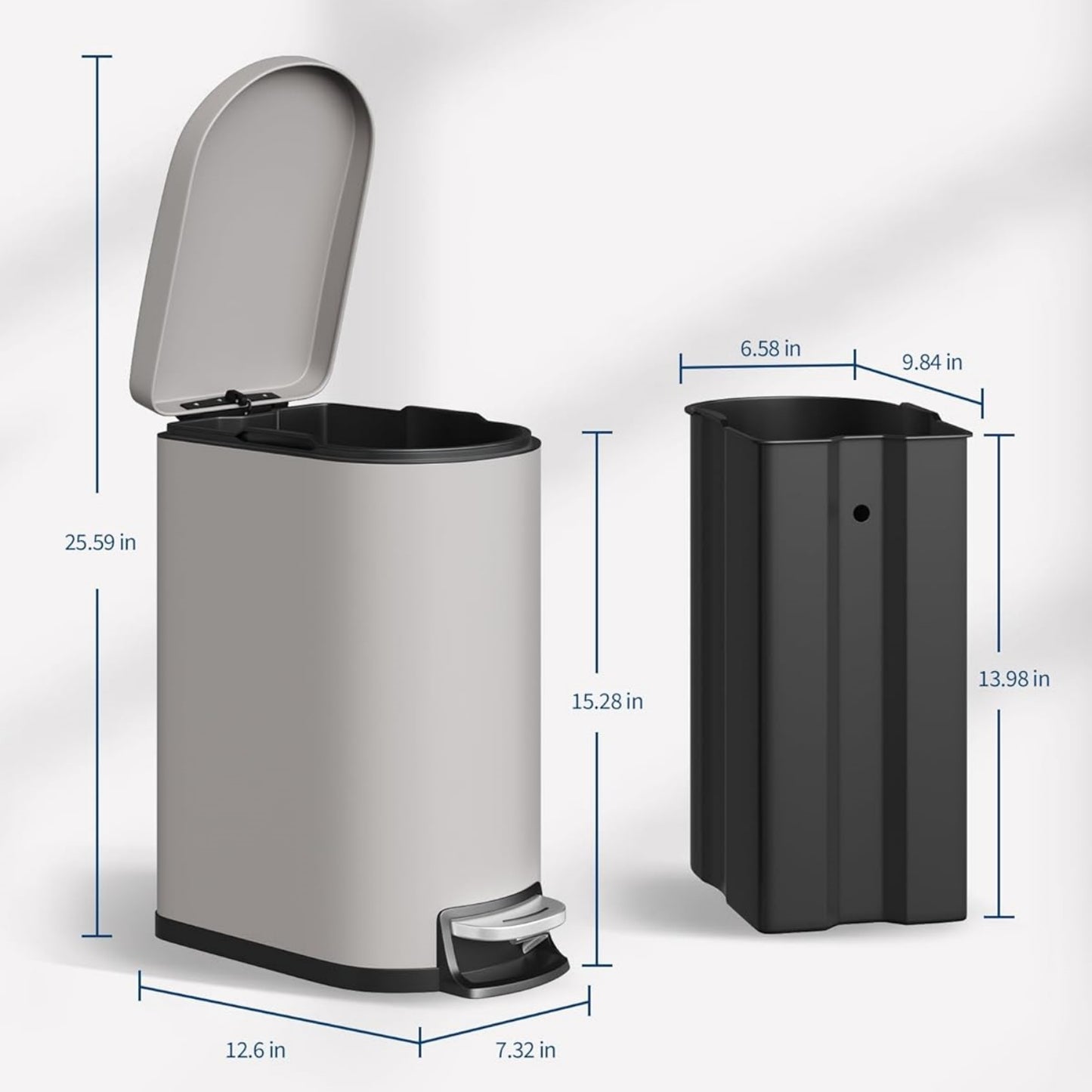 Garvee 2.6 Gallon Step-on Trash Bin with Lid, 12.6 x 7.32 x 15.28", for Bathroom, Light Gray