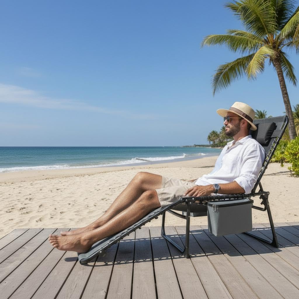 Garvee Outdoor Chaise Lounges, 5 Position Adjustable, Carrying Handle & Side Pocket, Removable Pillow