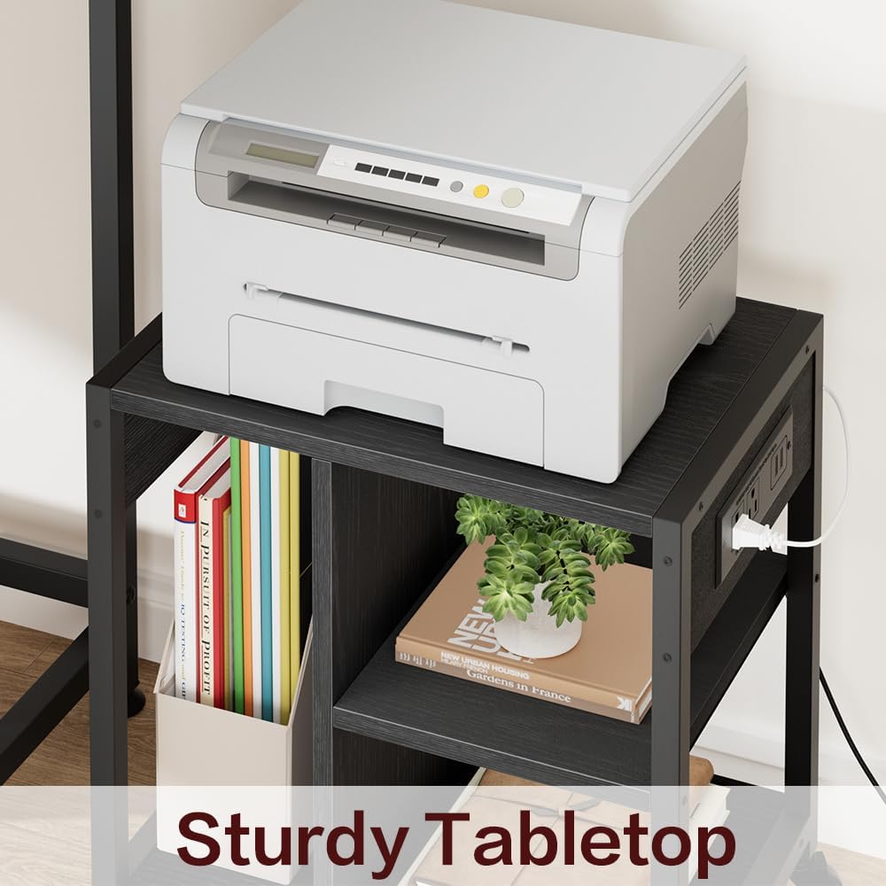 Garvee Rolling Printer Table, 3 Tiers, 17.3 x 11.8 x 18.1", with Lockable Wheels & Power Outlets