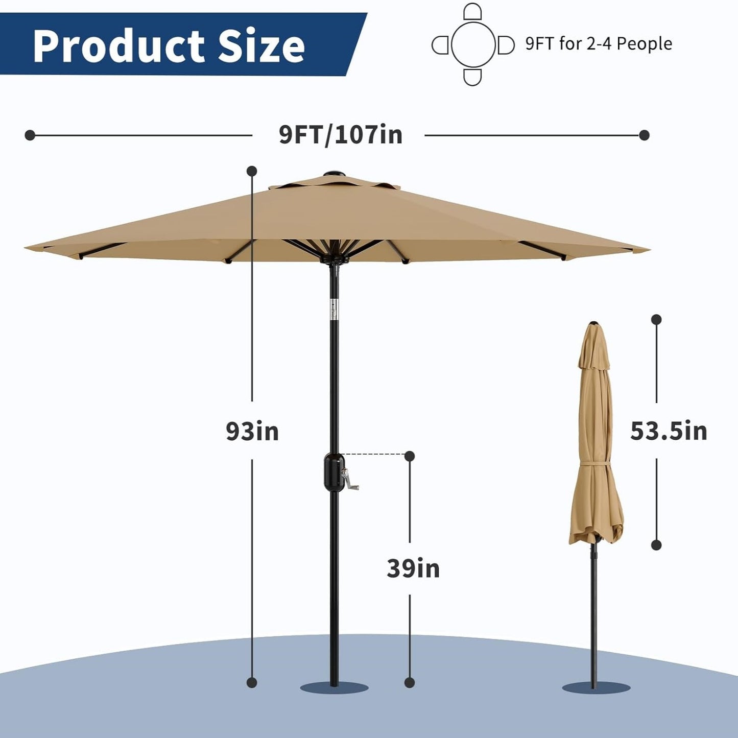 Garvee Outdoor Octagon Patio Umbrella, 8.69 x 8.69 x 7.87 ft, 8 Sturdy Ribs