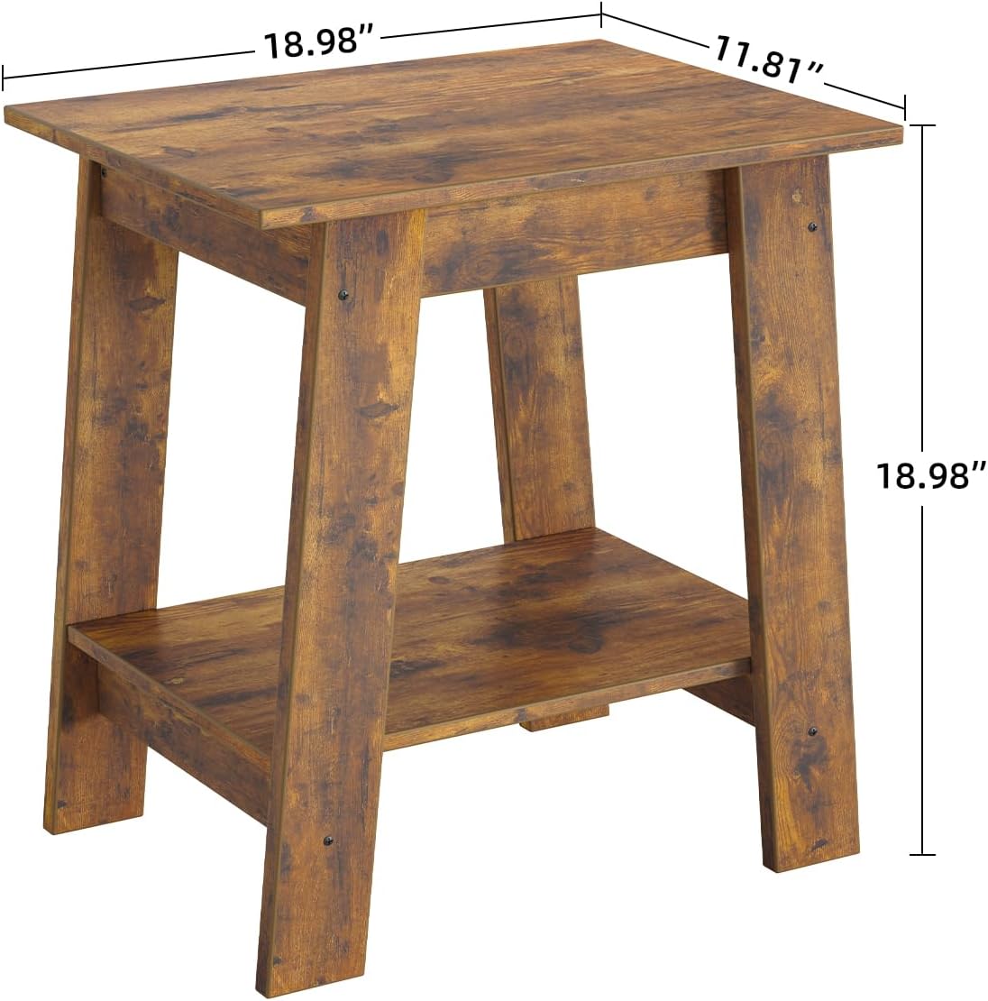 Garvee Farmhouse 2 Tiers End Table, with Storage Shelves