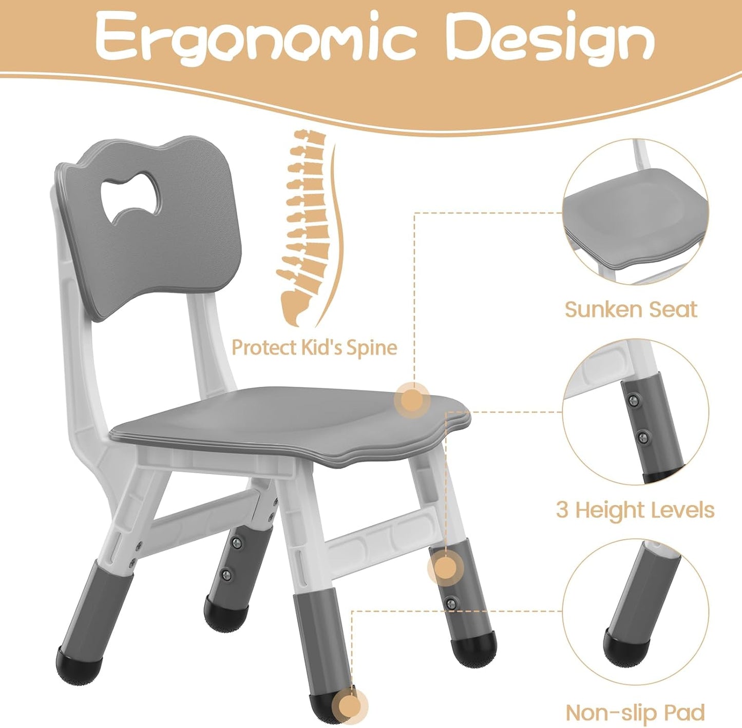 Garvee Kids Rectangular Activity Table and Chair Set 5-Piece, Adjustable Height , Gray