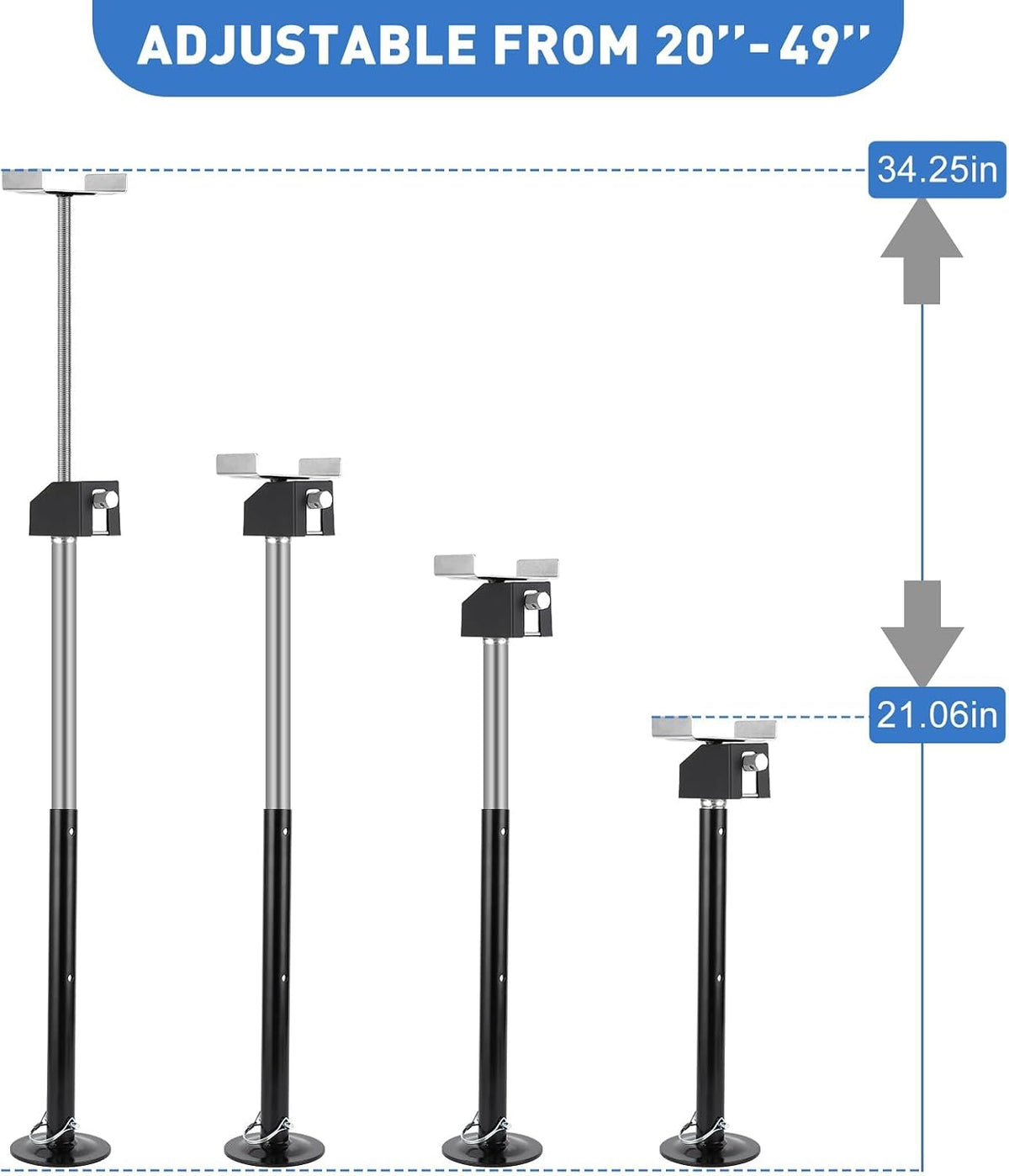 Riedhoff Steel RV Stabilizers, 20000 lbs, 21" to 34.25" Adjustable Height, 5.31" x 4.92" x 34.25", 4 Pack
