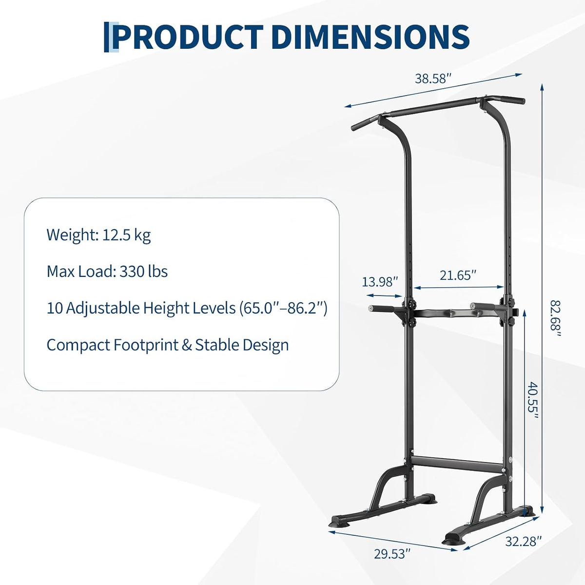 Riedhoff Power Tower Workout Station, Adjustable Pull Up Bar with Dip Bars, 10 Height Levels