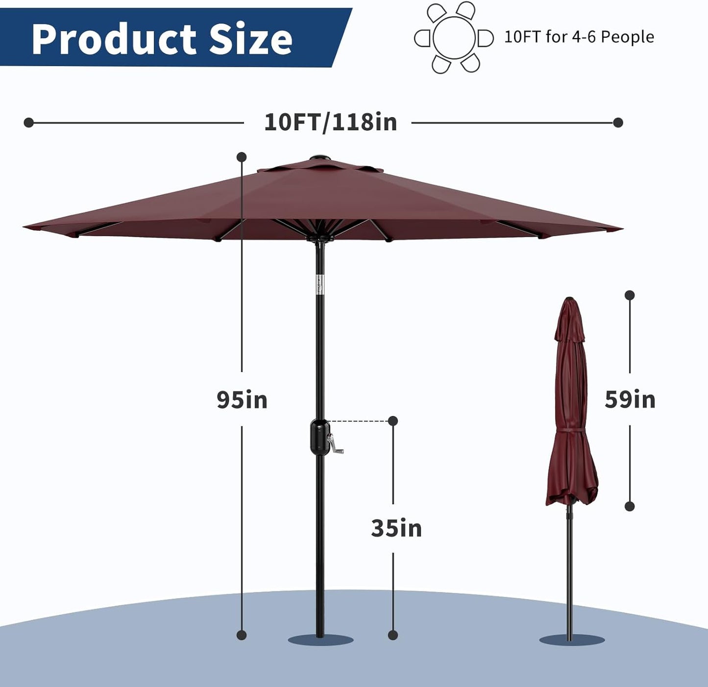 Garvee Outdoor Octagon Patio Umbrella, 8.69 x 8.69 x 7.87 ft, 8 Sturdy Ribs