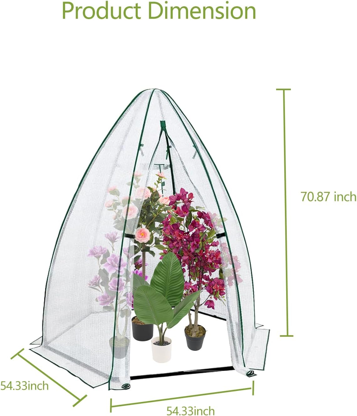 Garvee Mini Portable Greenhouse 54 x 54 x 71 inch, PE Cover with Roll-Up Zipper Door
